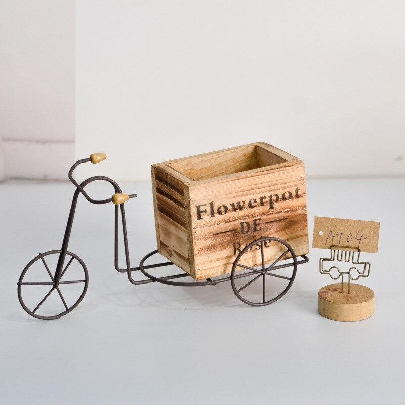 Wrought Iron Tricycle with Wooden Planter Stand